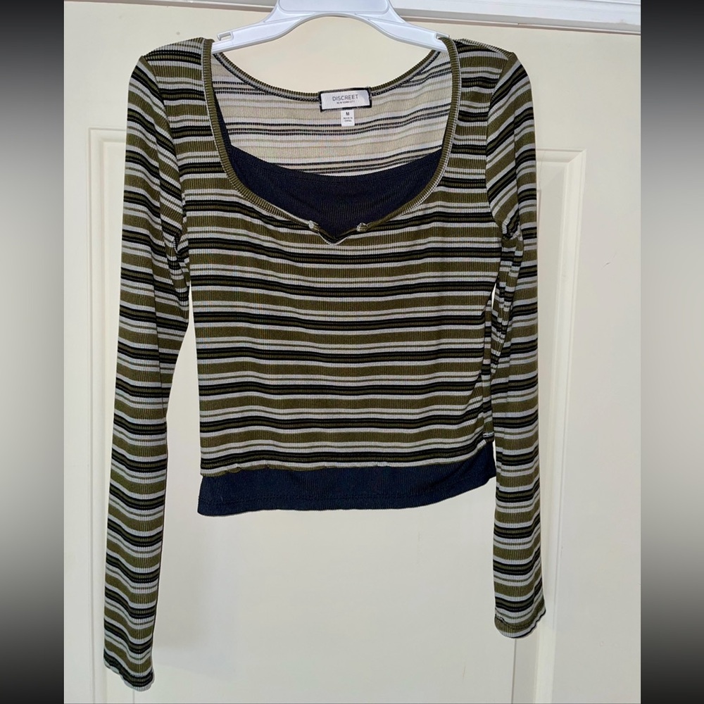 Dollhouse Olive and Black Striped Blouse
